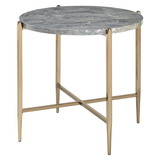 Benjara BM250396 End Table with Oval Marble Top and X Shaped Support, Gray and Gold