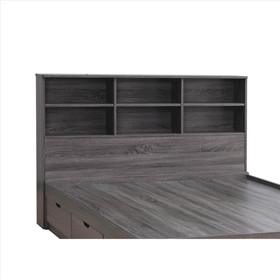 Benjara BM261489 Twin Bookcase Headboard with 6 Open Compartments, Distressed Gray