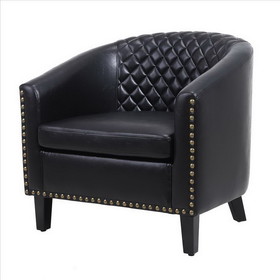 Benjara BM261572 Leatherette Accent Chair with Nailhead Trim and Diamond Stitch, Black