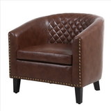 Benjara BM261573 Leatherette Accent Chair with Nailhead Trim and Diamond Stitch, Brown