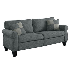 Benjara BM263207 Sofa with Fabric Upholstery and Rolled Design Arms, Gray