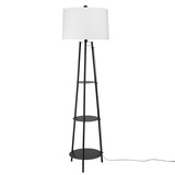 Benjara BM263620 Floor Lamp with 3 Shelves and Tripod Stand, Black