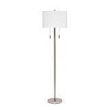 Benjara BM263653 Floor Lamp with Drum Shade and Pull Chain, White and Silver
