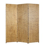 Benjara BM26484 3 Panel Foldable Room Divider with Patterned Wood Panelling, Gold