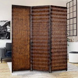 Benjara BM26486 Dual Tone 3 Panel Wooden Foldable Room Divider with Wavy Design, Brown