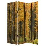 Benjara BM26511 Foldable Canvas Screen with 3 Panel Autumn Forest Print, Multicolor