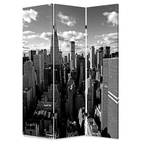 Benjara BM26512 3 Panel Foldable Screen with New York Skyline Print, Black and White