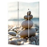 Benjara BM26517 3 Panel Foldable Canvas Screen with Pebble Print, Brown and White