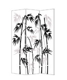 Benjara BM26524 3 Panel Foldable Canvas Bamboo Leaf Print Screen, Black and White
