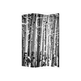Benjara BM26560 3 Panel Canvas Foldable Screen with Birch Print, Black and White