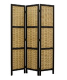 Benjara BM26578 Cottage Style 3 Panel Room Divider with Willow Weaving, Black and Brown