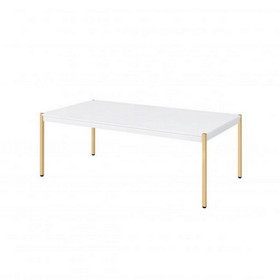 Benjara BM266460 Coffee Table with Metal Tube Legs, White and Gold