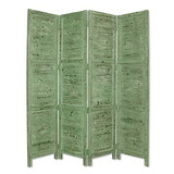Benjara BM26668 Wooden 4 Panel Foldable Floor Screen with Textured Panels, Green