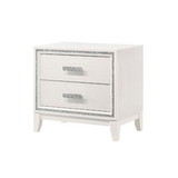 Benjara BM269071 Nightstand with 2 Drawers and Shimmer Accent Trim, White