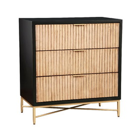 Benjara BM269165 Accent Chest with 3 Corrugated Drawers and Metal Base, Black