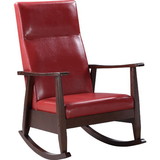 Benjara BM269200 Rocking Chair with Leatherette Seating and Wooden Frame, Red