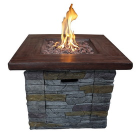 Benjara BM269460 Gas Fire Pit with Lava Rocks and Control Panel, Brown