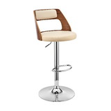 Benjara BM270014 Adjustable Barstool with Open Wooden Back, Cream and Brown