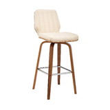 Benjara BM270030 Swivel Barstool with Channel Stitching and Wooden Support, Brown and Cream