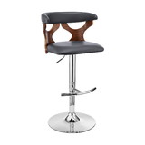Benjara BM270035 Adjustable Barstool with Curved Cut Out Wooden Back, Brown and Gray