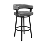 Benjara BM271148 Swivel Counter Barstool with Curved Open Back and Metal Legs, Black and Gray