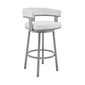 Benjara BM271151 Swivel Barstool with Curved Open Back and Metal Legs, Silver and White