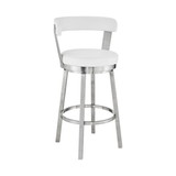 Benjara BM271160 Swivel Counter Barstool with Curved Open Back and Metal Legs, White and Silver