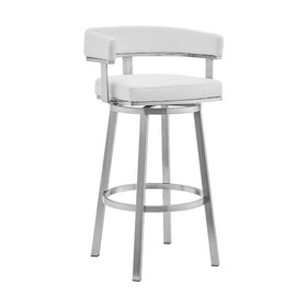 Benjara BM271176 Swivel Barstool with Curved Open Back and Metal Legs, White and Silver