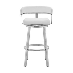 Benjara BM271177 Swivel Barstool with Open Curved Back and Metal Legs, White and Silver