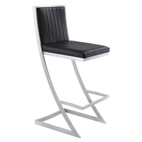Benjara BM271183 Barstool with Channel Stitching and Angled Cantilever Base, Black and Silver
