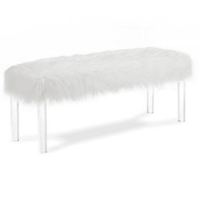 Benjara BM272063 49 Inch Faux Fur Bench with Acrylic Clear Legs, White