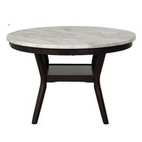 Benjara BM272103 Kate 47 Inch Round Dining Table with Faux Marble Top, White and Black