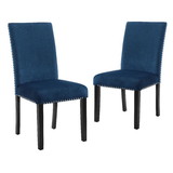 Benjara BM272105 Kate 38 Inch Velvet Upholstered Wood Dining Chair, Set of 2, Blue