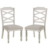 Benjara BM272123 Katherine 38 Inch Side Chair with Fabric Seat, Set of 2, White