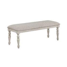 Benjara BM272124 Katherine 48 Inch Bench with Fabric Seat and Turned Legs, White