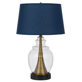 Benjara BM272203 30 Inch Metal Table Lamp, Glass Jar Base, Blue, Clear
