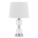 Benjara BM272213 23 Inch Hourglass Ribbed Glass Base Table Lamp, Dimmer, Clear