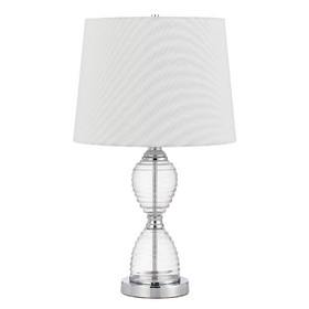 Benjara BM272213 23 Inch Hourglass Ribbed Glass Base Table Lamp, Dimmer, Clear