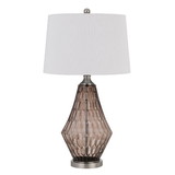 Benjara BM272317 31 Inch Glass Table Lamp with Dimmer, Geometric Base, Brown
