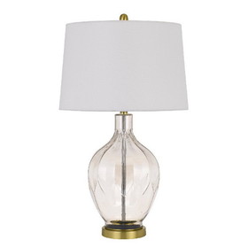Benjara BM272318 29 Inch Glass Table Lamp with Dimmer, Round, Clear and Brass