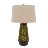 Benjara BM272320 29 Inch Ceramic Table Lamp with Dimmer, Leaf Base, Brown