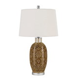 Benjara BM272321 29 Inch Ceramic Table Lamp with Dimmer, Floral Base, Olive