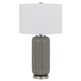 Benjara BM272340 29 Inch Ceramic Curved Table Lamp with Stripes, Dimmer, Gray