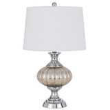 Benjara BM272341 27 Inch Glass Turned Style Base Table Lamp with Dimmer, Silver