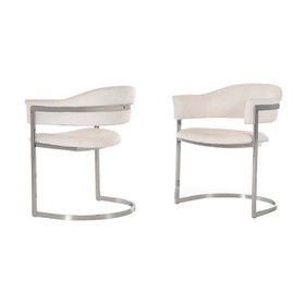 Benjara BM273072 Ava Modern Dining Chair, Metal Cantilever Base, White Faux Leather, Chrome
