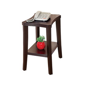 Benjara BM273099 24 Inch Wood and Melamine Chairside Table, Curved Top, 1 Shelf, Cocoa Brown
