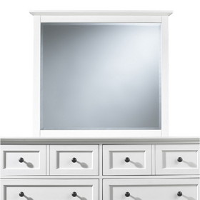 Benjara BM273424 Neo Solid Mahogany Wood Dresser Mirror, Beveled Trim Top, White