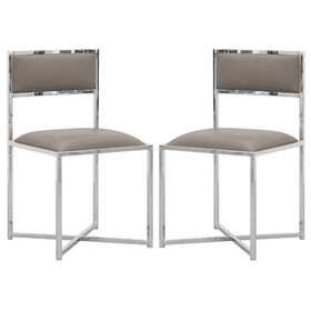 Benjara BM273674 Eun 20 Inch Faux Leather Dining Chair, Chrome Base, Set of 2, Gray