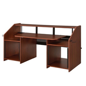 Benjara BM276205 71 Inch Wood Music Desk Studio Workstation, 3 Shelves, Cherry Brown