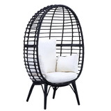 Benjara BM276212 Loe 32 Inch Patio Lounge Chair, Oval Shape, Resin Rattan Wicker, Black